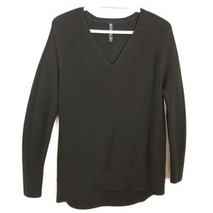 Athleta Hanover Refined V-Neck Sweater Sz S Black Merino Wool Blend Casual